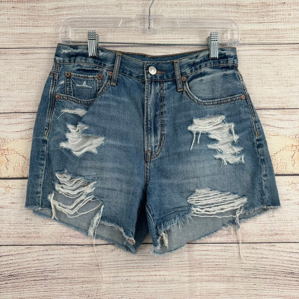 American Eagle 90s Boyfriend Distressed Short Women 2 Blue Medium Wash Denim NEW